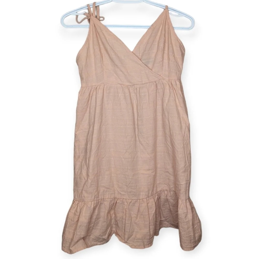 SBetro Y2K Boho Baby  Doll Pink Tie Strap V Neck Shirt Dress Women Medium
